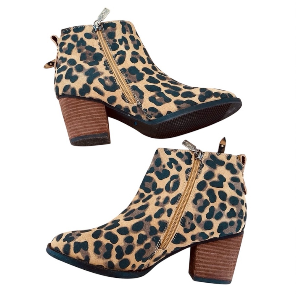 Classic Aqua College Waterproof Leopard Print Ankle Boots Double Zipper 2in Heel